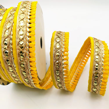 Yellow Tassels Trim, Gold Fringe Trim, Beaded Trim, Tassels Trim, Sari Trim, Sari Lace, Decorative Trim, Fringing Tape Trim By 3 Yards